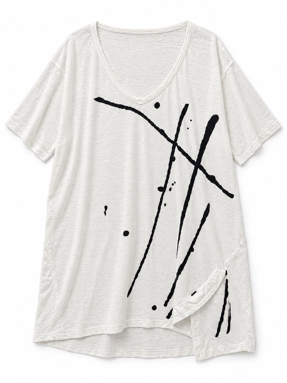 Ozai N Ku Linen Cotton Tunic 3XL White Black Abstract Lagenlook Asymmetric